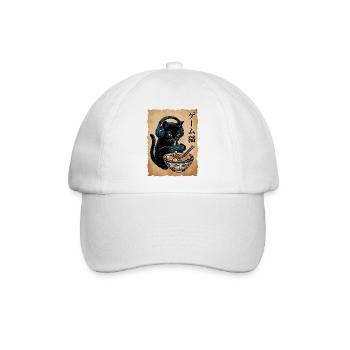 Gamer Katze Ramen Nudeln Japanisch Retro - Baseballkappe - Weiß/Weiß - Vorne