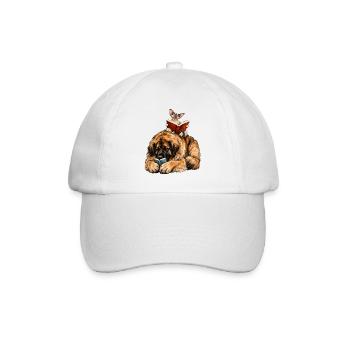 Leonberger & Devon Rex beim Lesen – Bücherfans - Baseballkappe - Weiß/Weiß - Vorne