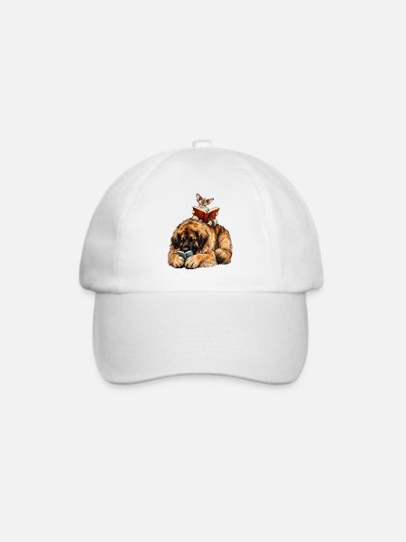 Leonberger & Devon Rex beim Lesen – Bücherfans - Baseballkappe - Weiß/Weiß