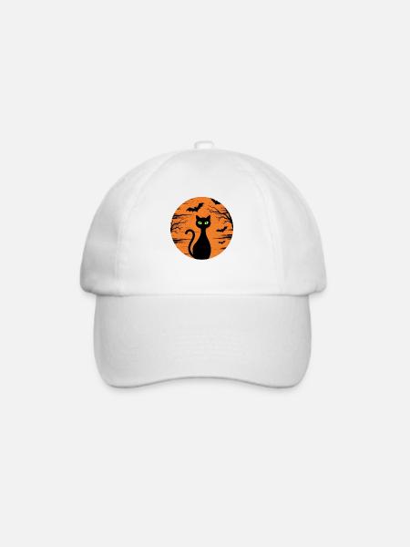 Lustige Halloween schwarze Katze mit grünen Augen - Baseballkappe - Weiß/Weiß