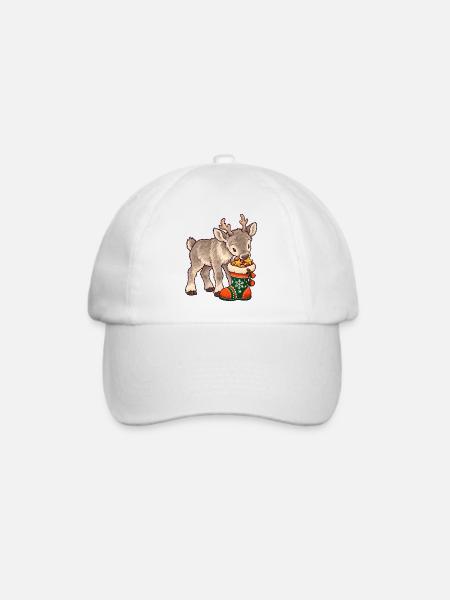 Rentier mit Weihnachtssocke - Baseballkappe - Weiß/Weiß