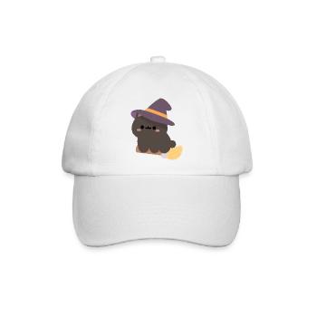 Kawaii-Hexenpudding auf einem Besen - Baseballkappe - Weiß/Weiß - Vorne