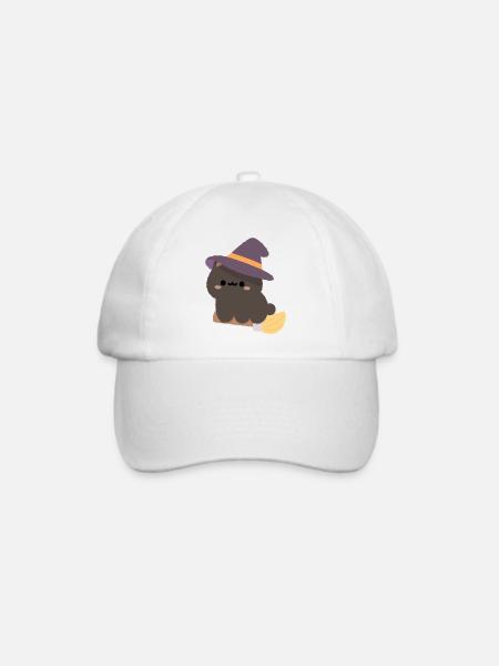 Kawaii-Hexenpudding auf einem Besen - Baseballkappe - Weiß/Weiß