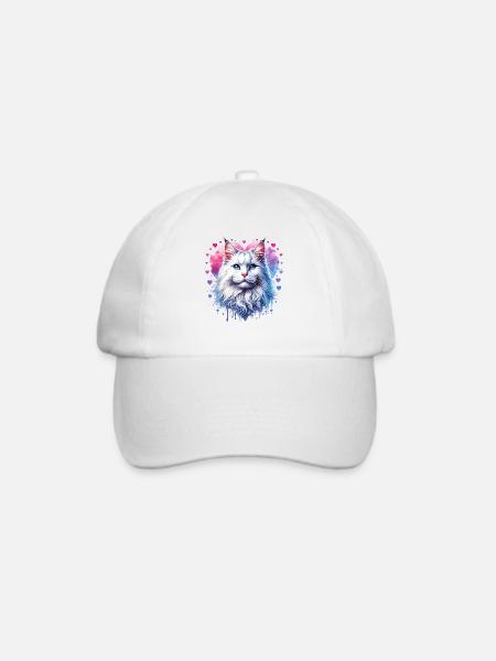 Herzblau Katzenporträt - Baseballkappe - Weiß/Weiß