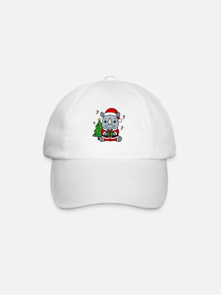 Niedlicher Weihnachts-Weihnachts-Weihnachtsbaum mit Nashorn-Weihnachtsgeschenk - Baseballkappe - Weiß/Weiß