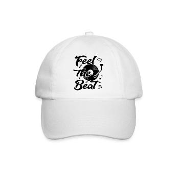 Feel the Beat Music Sprüche Platte Vinyl DJ Dance - Baseballkappe - Weiß/Weiß - Vorne