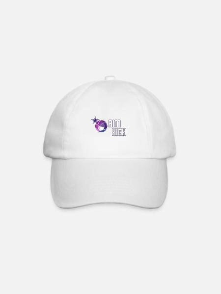 AIM HIGH - Motto mit Erde und Stern in Violett - Baseballkappe - Weiß/Weiß