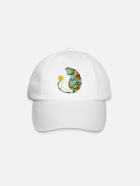 katze mit blume e 204 - Baseballkappe - Weiß/Weiß
