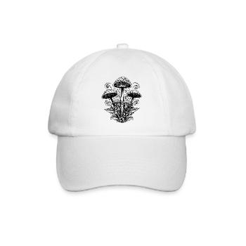 Pilze, Magic mushrooms, Herbst, Wald, Tribal, - Baseballkappe - Weiß/Weiß - Vorne