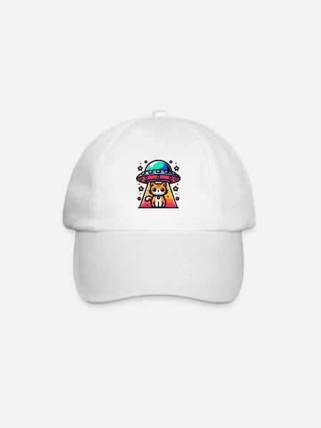 UFO-Katze - Baseballkappe - Weiß/Weiß