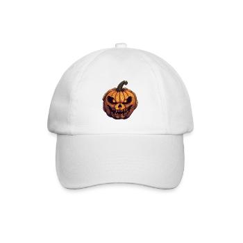 Böses Kürbis Gesicht - grinsendes Halloweenkostüm - Baseballkappe - Weiß/Weiß - Vorne