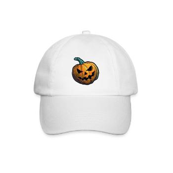 Grusliger Halloween Kürbis mit schaurigem Blick - Baseballkappe - Weiß/Weiß - Vorne