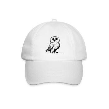 Lächelnde Schnee-Eule Kinder Zeichnung Skizze - Baseballkappe - Weiß/Weiß - Vorne