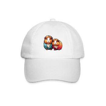 Zwei süße Meerschweinchen mit bunter Kleidung - Baseballkappe - Weiß/Weiß - Vorne