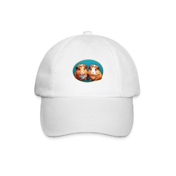 zwei goldige Meerschweinchen im blauen Oval - Baseballkappe - Weiß/Weiß - Vorne