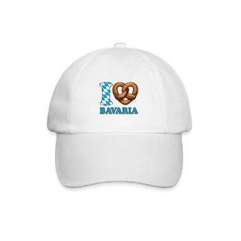 I Love Bavaria Brezel - Herz - Spruch - Baseballkappe - Weiß/Weiß - Vorne