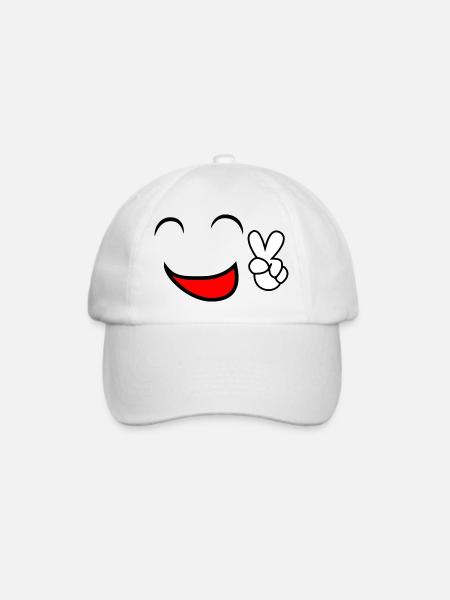 Comic Lachen Smiley Gesicht Peace Smile Geschenk - Baseballkappe - Weiß/Weiß