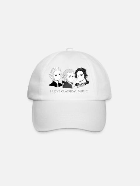 Bach - Mozart - Beethoven im Chibi-Style - Baseballkappe - Weiß/Weiß