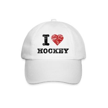 "I Love Hockey" vintage dark - Baseballkappe - Weiß/Weiß - Vorne