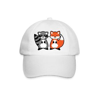 Waschbär und Fuchs - raccoon and fox Geschenk Kind - Baseballkappe - Weiß/Weiß - Vorne