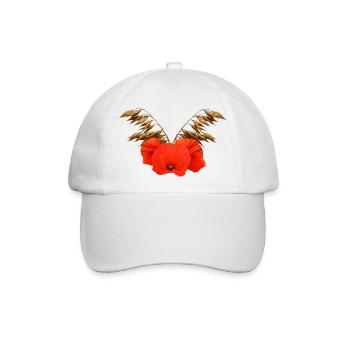 ländliche blumenmuster, Mohnmuster mit Hafer - Baseballkappe - Weiß/Weiß - Vorne