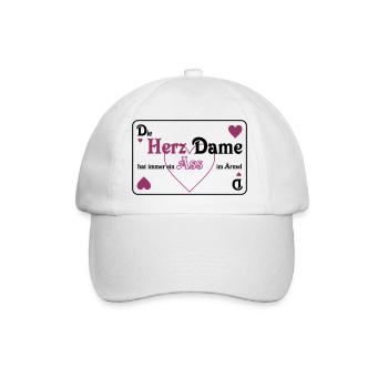 Skat Herz Dame Ass im Ärmel Schrift quer Mau-Mau - Baseballkappe - Weiß/Weiß - Vorne