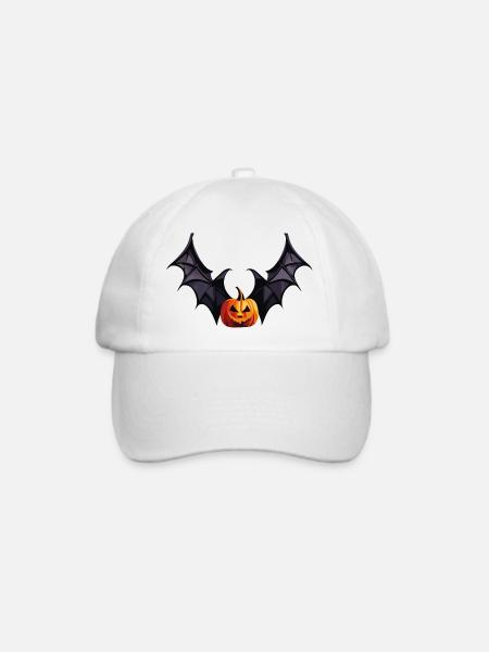 Fledermaus-Kürbiskopf mit schaurigen Flügeln - Baseballkappe - Weiß/Weiß
