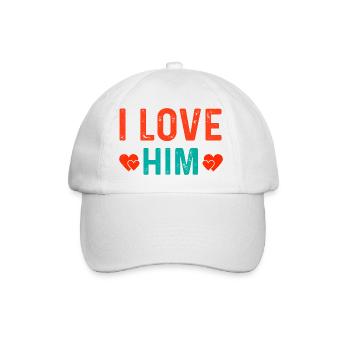 I Love Him with Hearts Ich liebe Ihn mit Herzen - Baseballkappe - Weiß/Weiß - Vorne