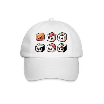 Sushi Smiles: Der köstliche Brötchenhaufen - Baseballkappe - Weiß/Weiß - Vorne