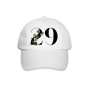 Nummer 29 Grüne Blumen - 29. Blumengeburtstag - Baseballkappe - Weiß/Weiß - Vorne