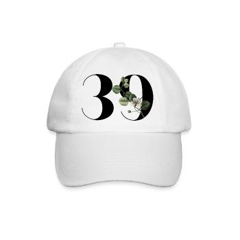 Nummer 39 Blumengrün - 39. Blumengeburtstag - Baseballkappe - Weiß/Weiß - Vorne