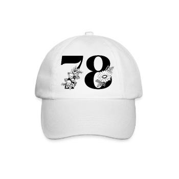 Nummer 78 Schwarze Blumen - 78. Blumengeburtstag - Baseballkappe - Weiß/Weiß - Vorne