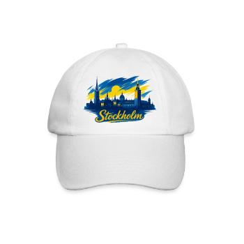 Stockholm Skyline Blau Gelb Schweden Geschenk - Baseballkappe - Weiß/Weiß - Vorne