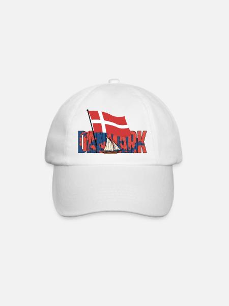 Dänische Flagge und Segelboot - Baseballkappe - Weiß/Weiß