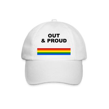 Out & Proud Regenbogen Flaggen Design - Baseballkappe - Weiß/Weiß - Vorne