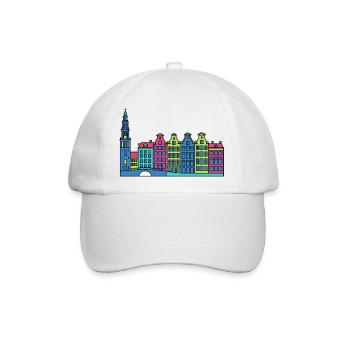 Amsterdam City Skyline Canal beherbergt Linienzeichnungen - Baseballkappe - Weiß/Weiß - Vorne