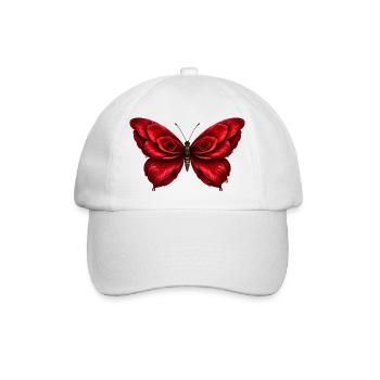 Rosenflügel – Schmetterling aus roten Blüten - Baseballkappe - Weiß/Weiß - Vorne