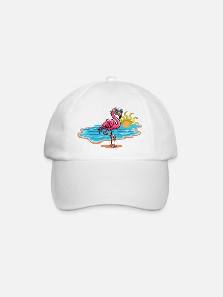 Strandflamingo mit Sonnenbrille - Baseballkappe - Weiß/Weiß