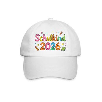 Schulkind 2026 Bunte Schulzeit - Baseballkappe - Weiß/Weiß - Vorne