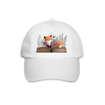 Fuchs auf einem Buch mit Blumen - Baseballkappe - Weiß/Weiß - Vorne