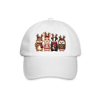 Waldtiere mit Rentiergeweih – Weihnachten - Baseballkappe - Weiß/Weiß - Vorne