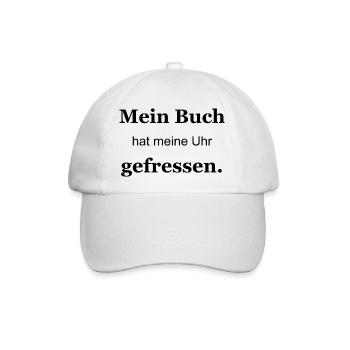 Buch hat meine Uhr gefressen – schwarz - Baseballkappe - Weiß/Weiß - Vorne