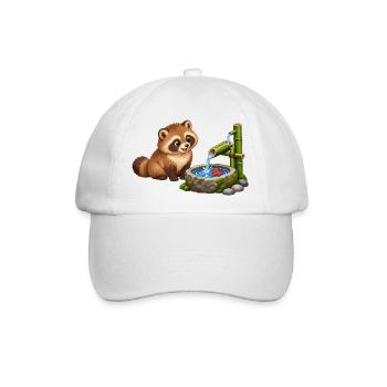 Tanuki am japanischen Bambus-Wasserspiel - Baseballkappe - Weiß/Weiß - Vorne