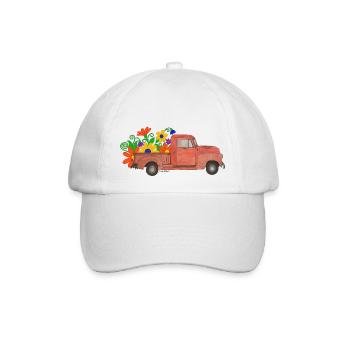 roter Pickup mit bunten Blumen - Baseballkappe - Weiß/Weiß - Vorne