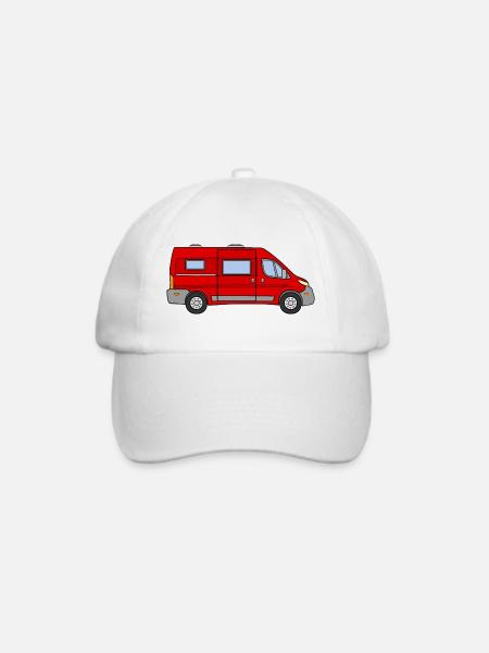 Camper VAN / Kastenwagen ROT - Baseballkappe - Weiß/Weiß