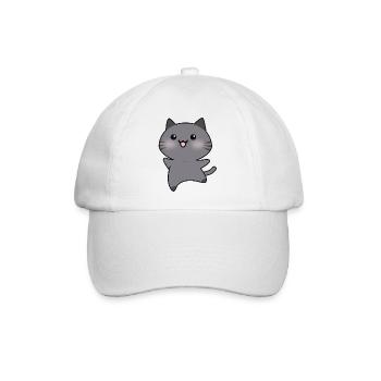 Glückliche Grau Gehen Katzen-Karikatur - Baseballkappe - Weiß/Weiß - Vorne