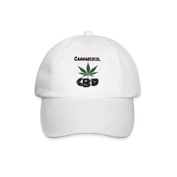Cannabidiol CBD mit Hanfblatt - CBD T-Shirt - Baseballkappe - Weiß/Weiß - Vorne