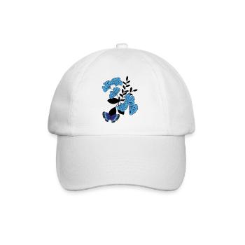 Schmetterling auf blauer Blume. - Baseballkappe - Weiß/Weiß - Vorne