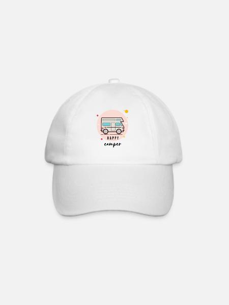 happy Camper - Van Life- Reisen Wohnmobil T-shirt - Baseballkappe - Weiß/Weiß