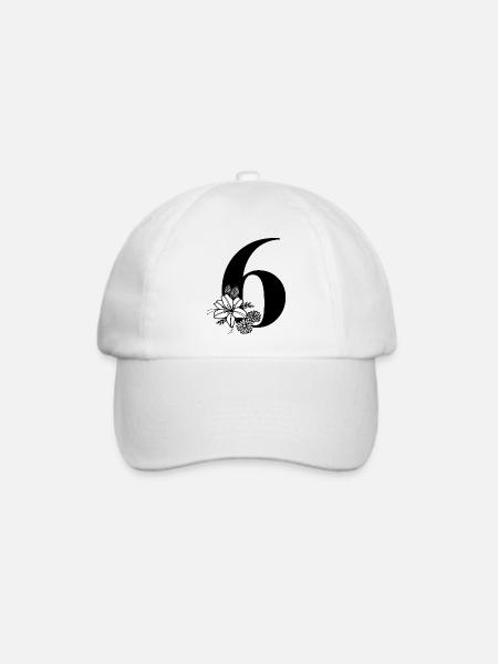 Zahl 6 - Baseballkappe - Weiß/Weiß